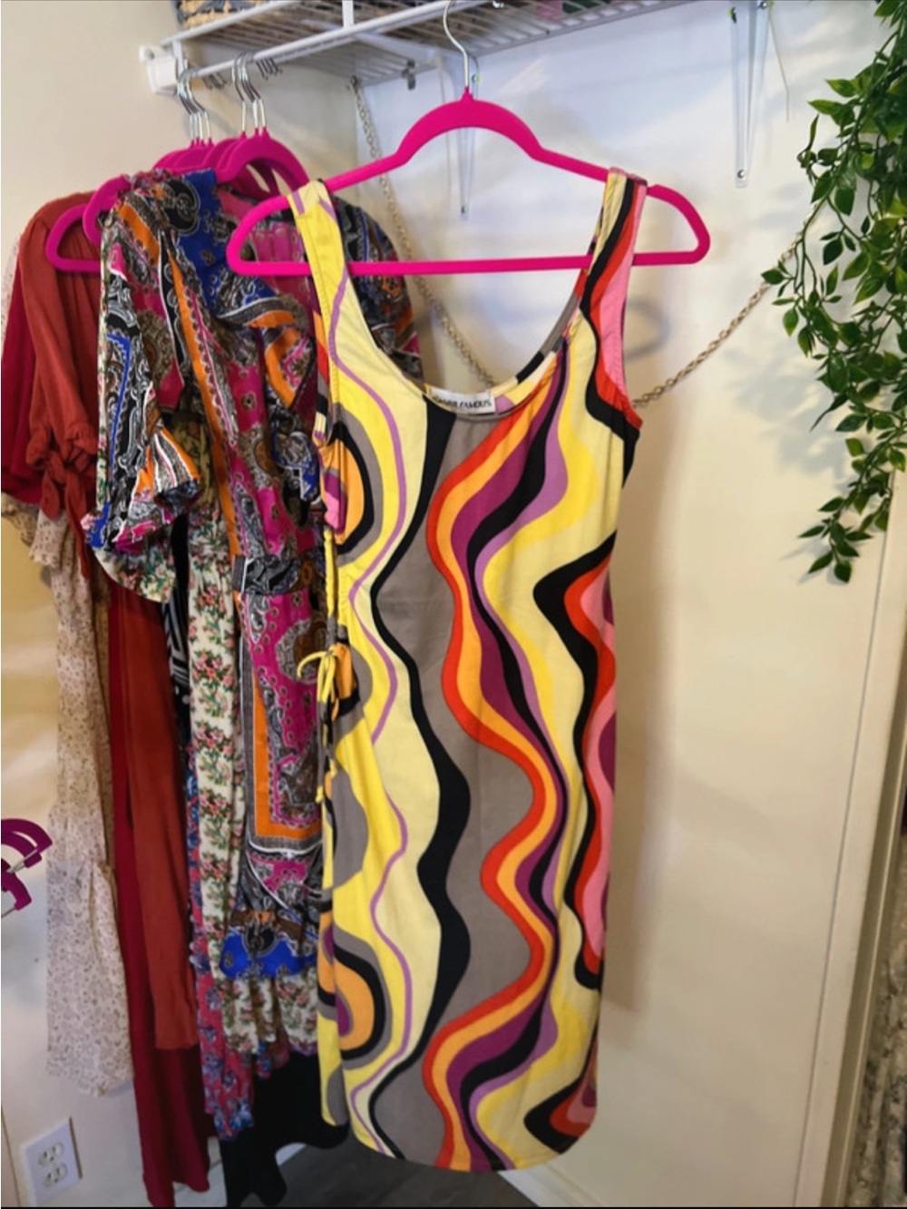 Almost Famous Yellow Multi Wave Midi Dress